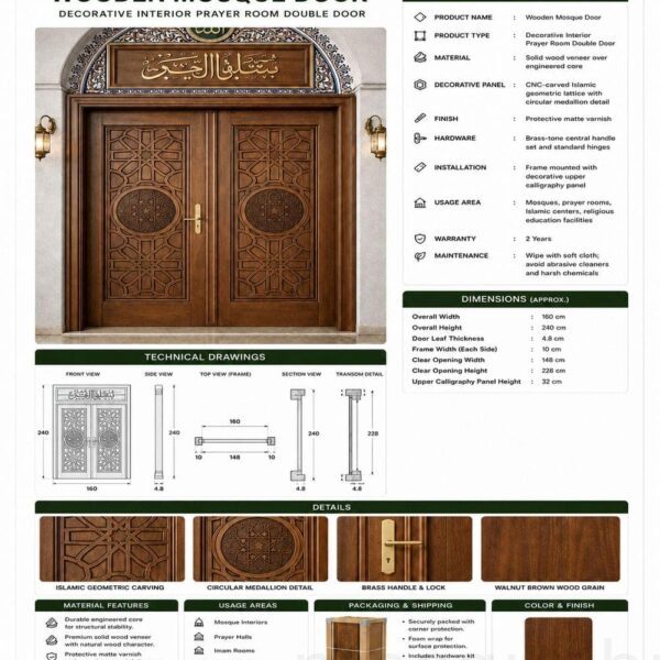 Modern Ahşap Cami Kapısı – Model WDR-0006 – Detay Görünümü 3