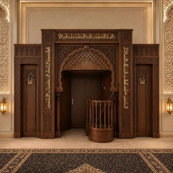 Ensemble mihrab et minbar en bois pour mosquée – modèle WST-0004 – Vue détaillée 1