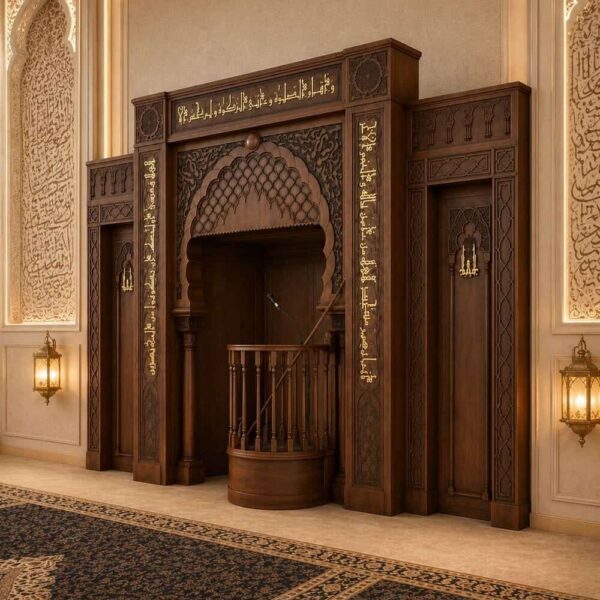 Ensemble mihrab et minbar en bois pour mosquée – modèle WST-0004 – Vue détaillée 3