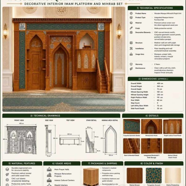 Çini Kaplı Cami Mihrap, Minber ve Vaaz Kürsüsü Seti – Model TST-0005 – Detay Görünümü 2