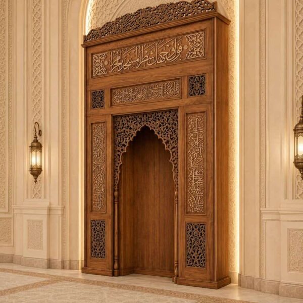 Mihrab en bois pour mosquée – Modèle WMH-0028 – Vue détaillée 2
