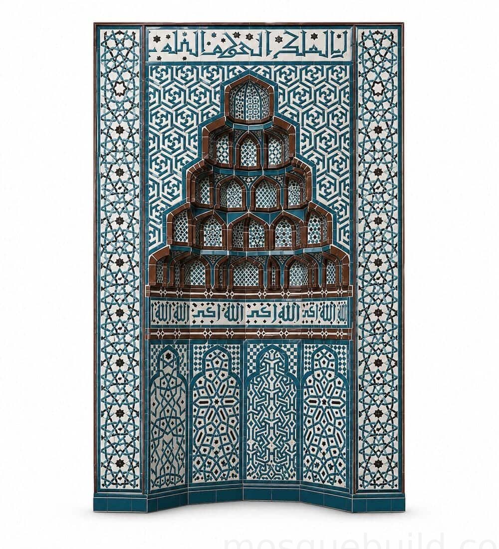 تصميم محراب مسجد بالبلاط والزخارف — المنظر الرئيسي