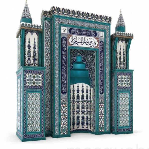 Tile Mosque Mihrab, Minbar and Dais Set – Model TST-0006 – custom wooden mosque mihrab