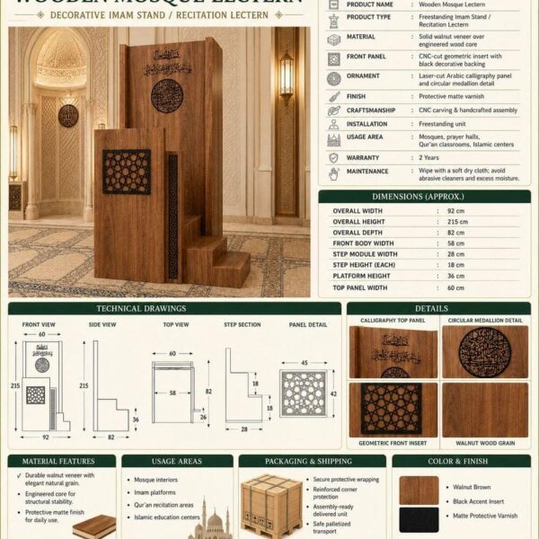 Handcrafted Wooden Mosque Minbar & Dais Set – detail view 1