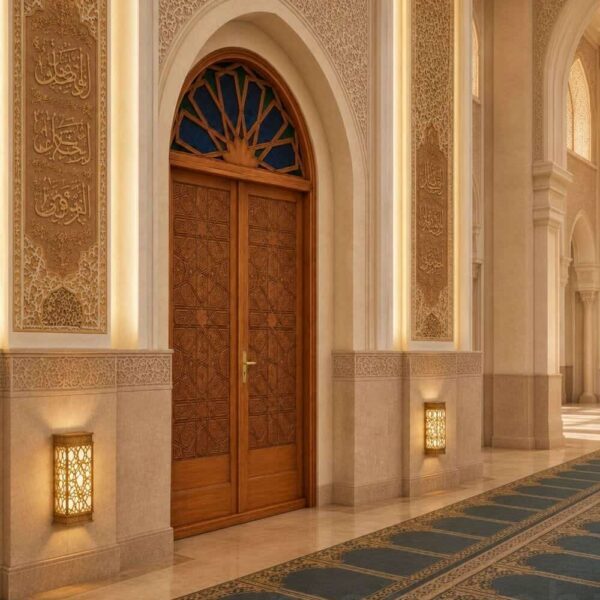 Vue de détail 3 pour le projet de mosquée : Porte de mosquée en bois de style seldjoukide