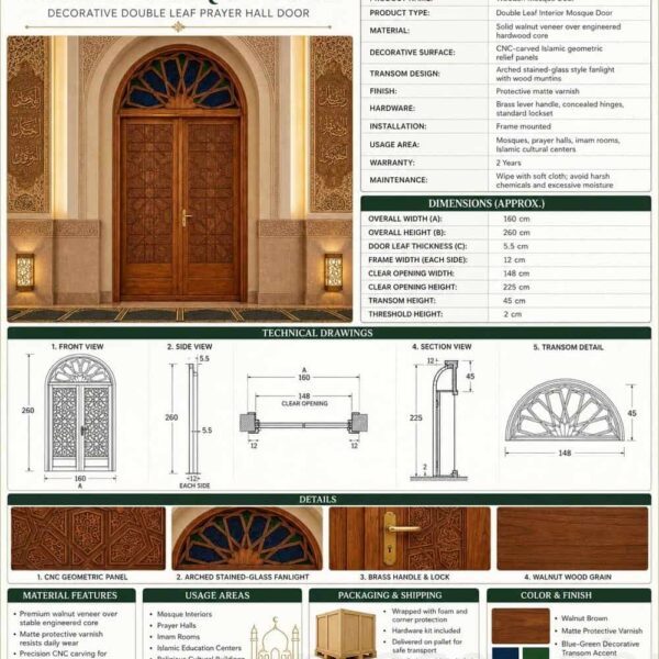 Vue de détail 4 pour le projet de mosquée : Porte de mosquée en bois de style seldjoukide
