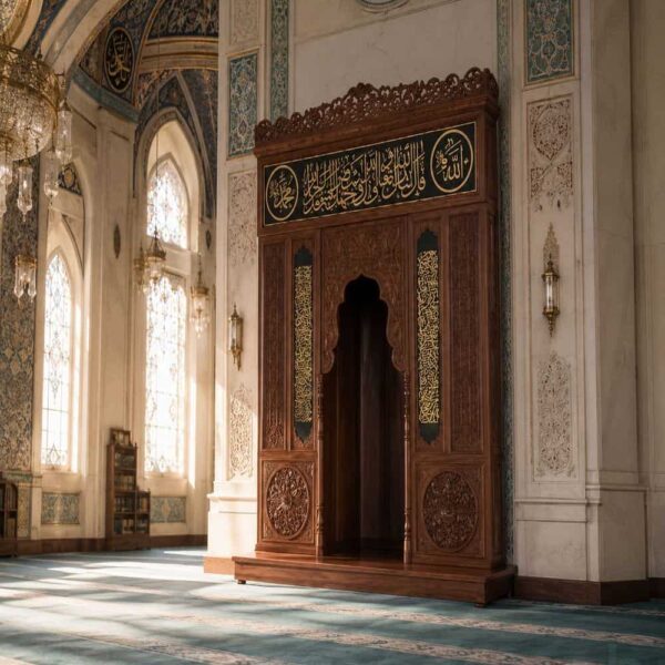 Classic Wooden Mosque Mihrab – wooden mosque mihrab detail view 1