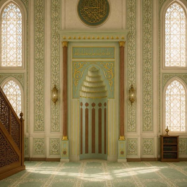 Modern Marble Mosque Mihrab – Model MMH-0006 – wooden mosque mihrab detail view 2