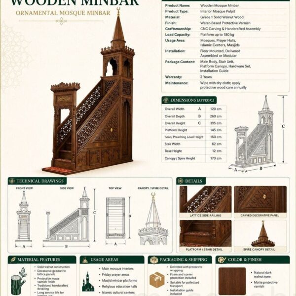 Islamic Wooden Khutbah Pulpit – detail view 6