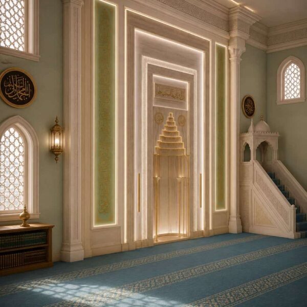 Marble Mosque Mihrab and Minbar Set – wooden mosque mihrab detail view 2