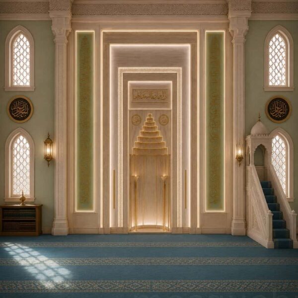 Marble Mosque Mihrab and Minbar Set – wooden mosque mihrab detail view 3