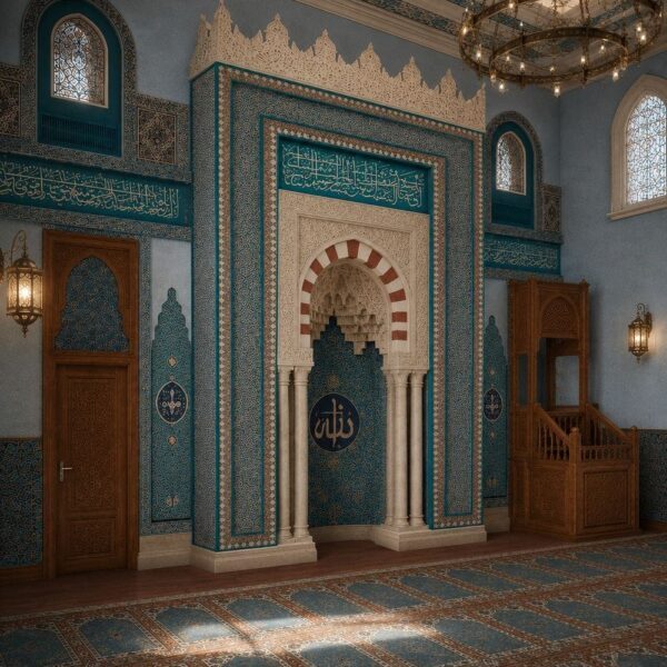 Modern Marble Mosque Mihrab – Model MMH-0002 – wooden mosque mihrab detail view 2