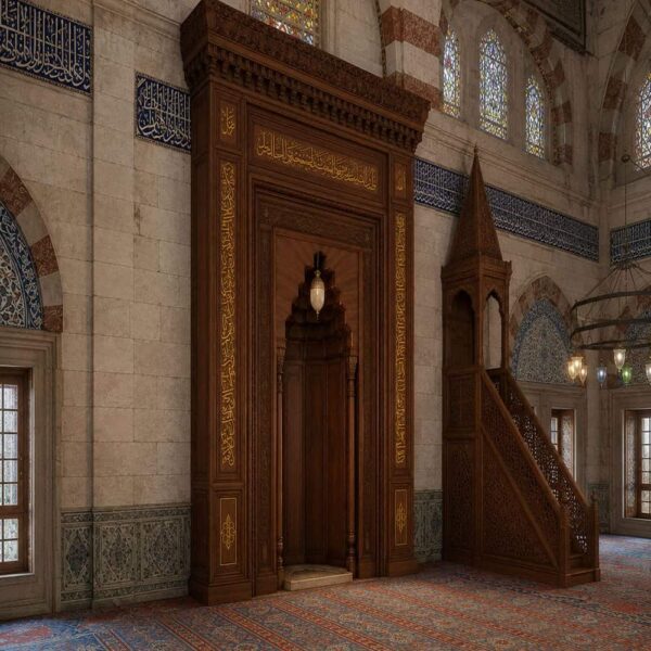 Wooden Mosque Mihrab – Model WMH-0018 – wooden mosque mihrab detail view 2
