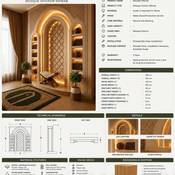 Custom Prayer Room Interior Design – Model PR-0011 – prayer room interior design detail view 3