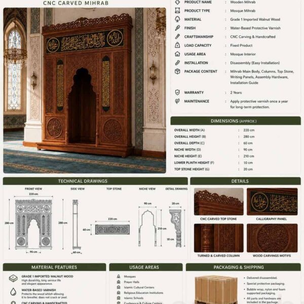 Classic Wooden Mosque Mihrab – wooden mosque mihrab detail view 4