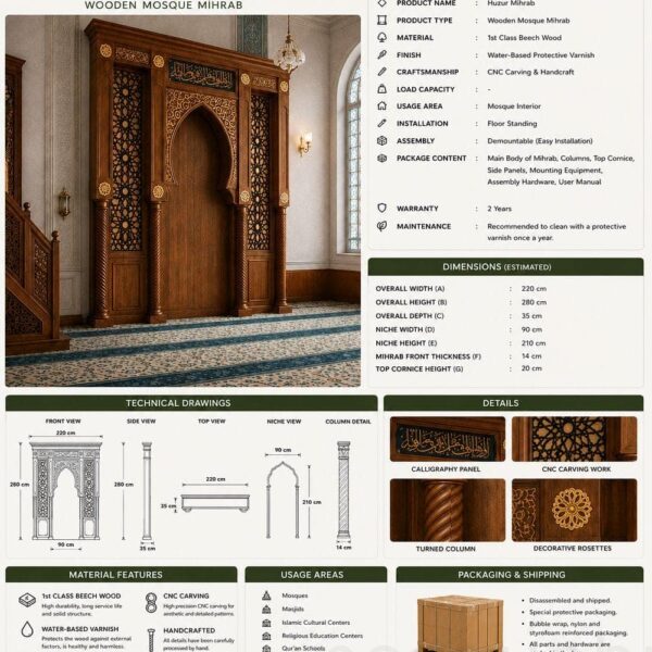 Modern Wooden Mosque Mihrab – Model WMH-0022 – wooden mosque mihrab detail view 3