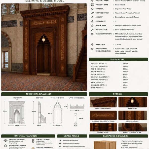 Wooden Mosque Mihrab – Model WMH-0018 – wooden mosque mihrab detail view 4