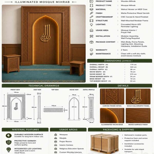 Moderner Holz-Mihrab für Moscheen – Modell WMH-0014 – Detailansicht 2