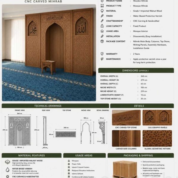 Home Prayer Room Mihrab – MDFM-02 – wooden mosque mihrab detail view 7