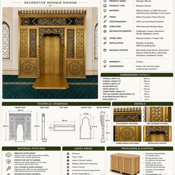 Wooden Mosque Mihrab – WA-10 – wooden mosque mihrab detail view 4