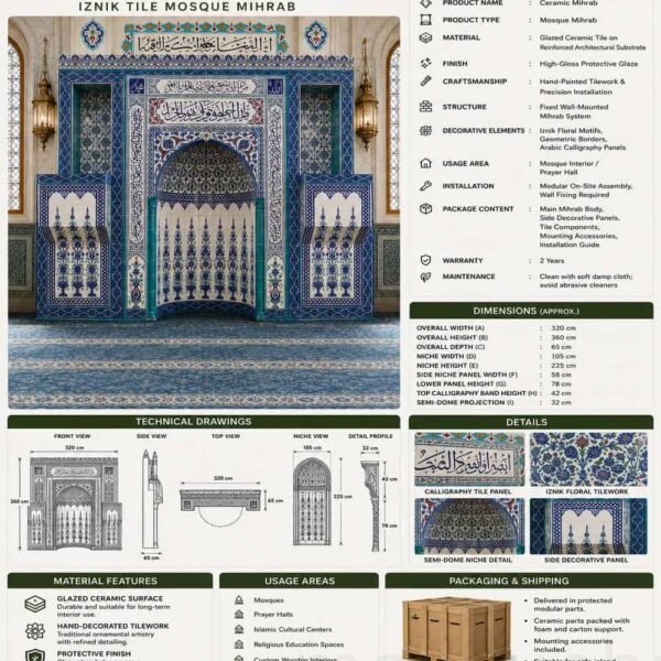 Tile Mosque Mihrab, Minbar and Dais Set – Model TST-0007 – detail view 1