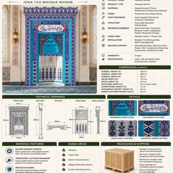 Tile Mosque Mihrab – TA-20 – wooden mosque mihrab detail view 3