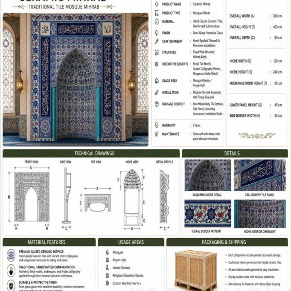 محراب مسجد مكسو بالبلاط الزخرفي – الموديل TA-14 – عرض تفصيلي 4