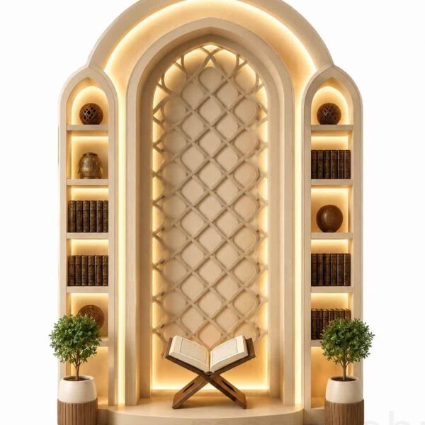 Custom Prayer Room Interior Design – Model PR-0011 – custom wooden mosque mihrab