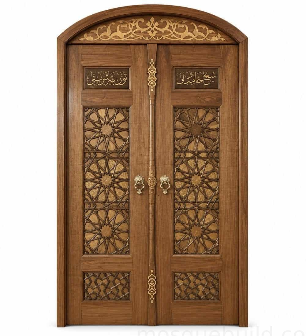 Kündekâri Wooden Mosque Door – KWD10 | MosqueBuild Kündekâri Wooden Mosque Door – KWD10 – custom handcrafted kundekari mosque door