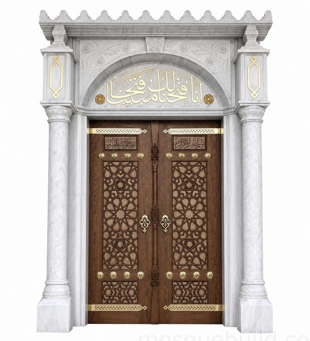 Kündekâri Wooden Mosque Door – KWD11 | MosqueBuild Kündekâri Ahşap Cami Kapısı – Model KWD11 – Özel Proje Detayı