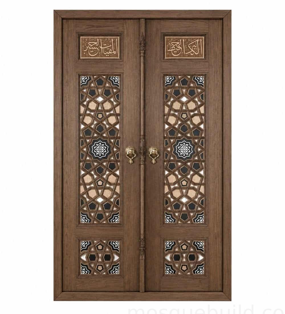 Kündekâri Wooden Mosque Door – KWD9 | MosqueBuild Kündekâri Ahşap Cami Kapısı – Model KWD9 – Özel Proje Detayı