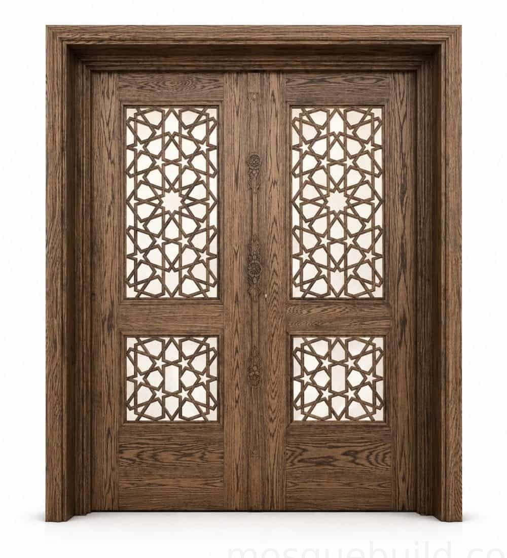 Kündekâri Wooden Mosque Door – KWD-01 | MosqueBuild Kündekâri-Holztür für Moscheen – Modell KWD-01 – Detail eines individuellen Projekts