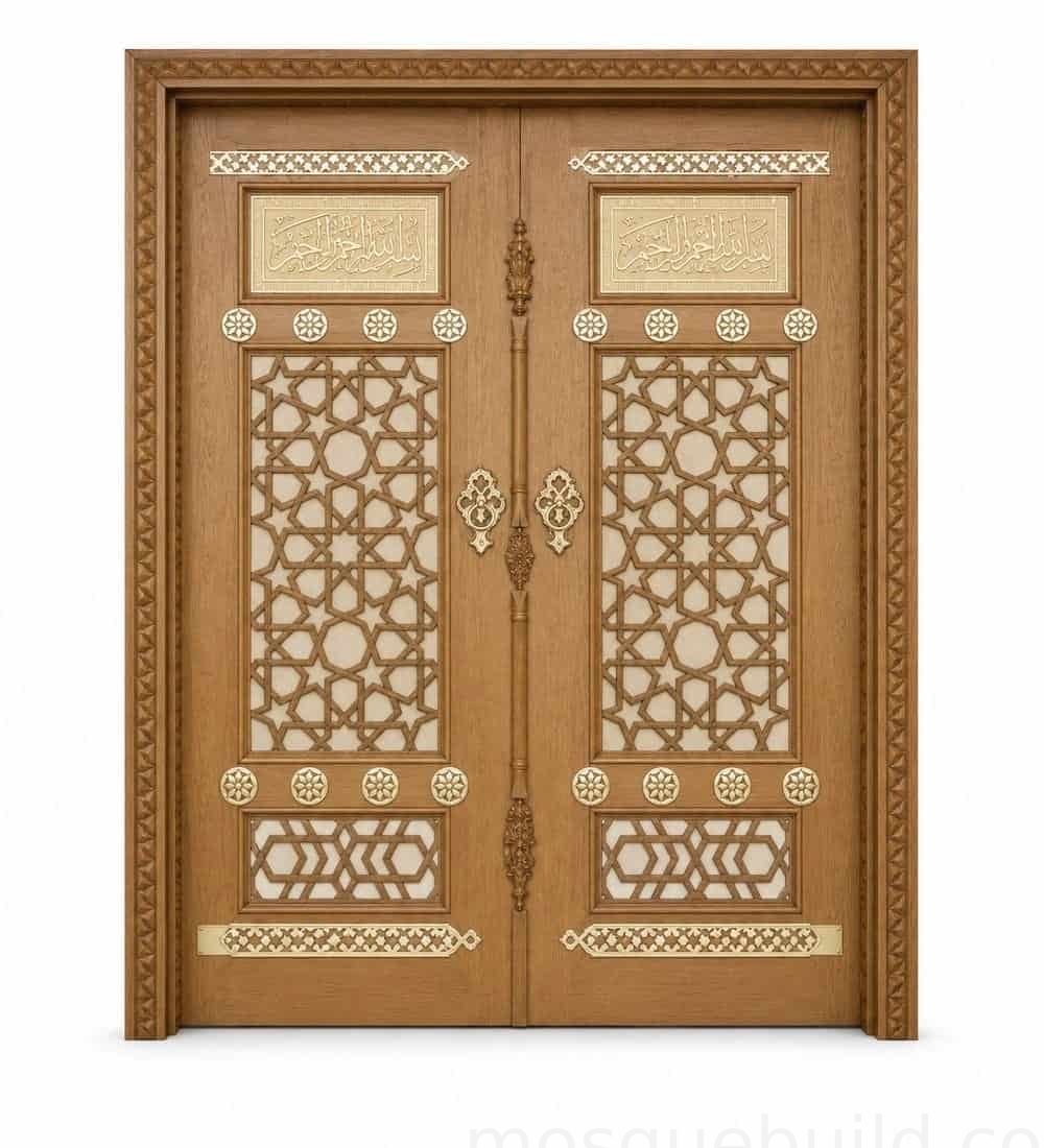 Kündekâri Wooden Mosque Door – KWD-04 | MosqueBuild Kündekâri Wooden Mosque Door – KWD-04 – custom handcrafted kundekari mosque door