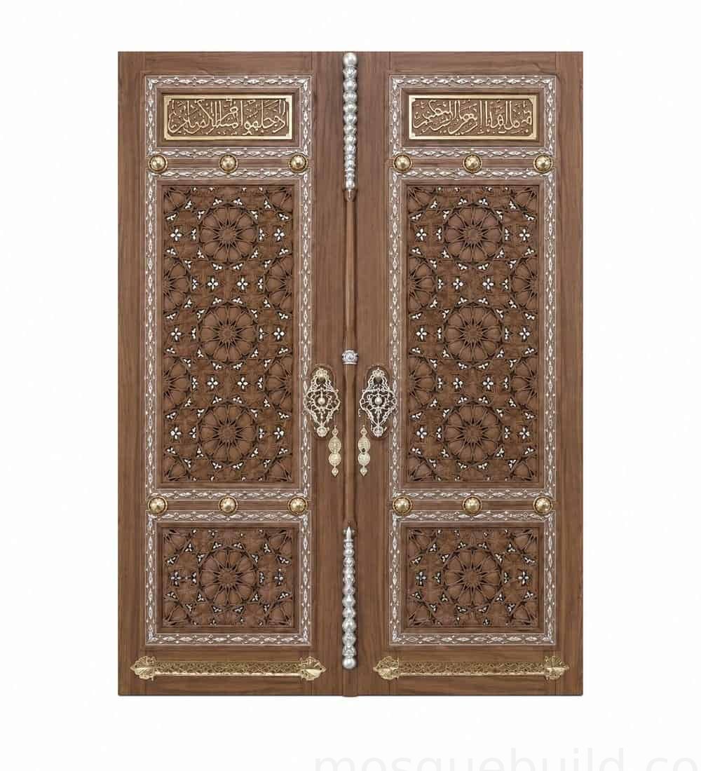 Kündekâri Wooden Mosque Door – KWD-05 | MosqueBuild Porte de mosquée en bois kündekâri – modèle KWD-05 – Détail de projet sur mesure