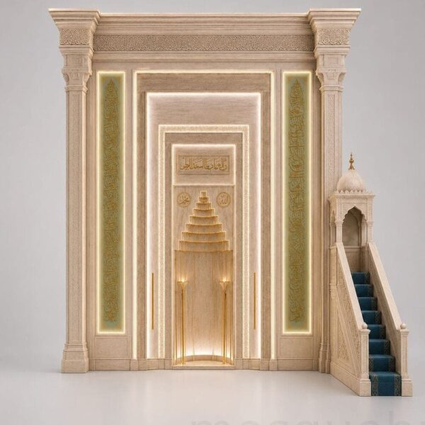 Marble Mosque Mihrab and Minbar Set – custom marble mosque mihrab