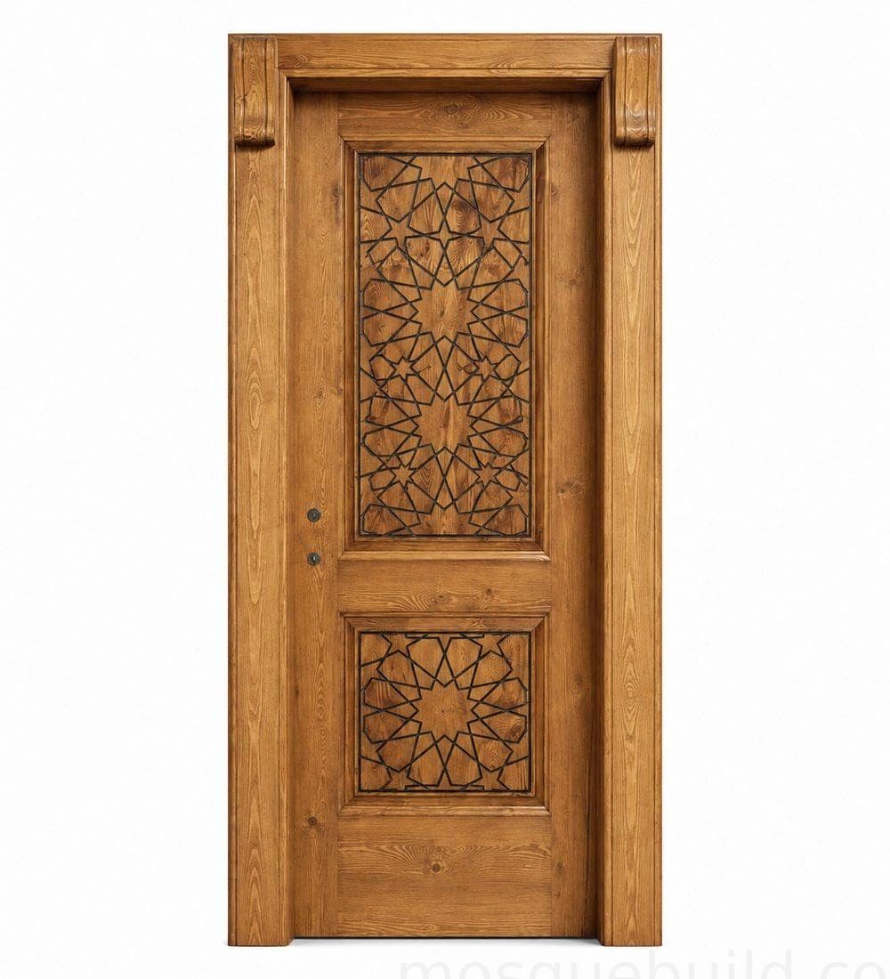 Wooden Mosque Door – Model WDR-0005 | MosqueBuild Wooden Mosque Door – Model WDR-0005 – custom handcrafted kundekari mosque door