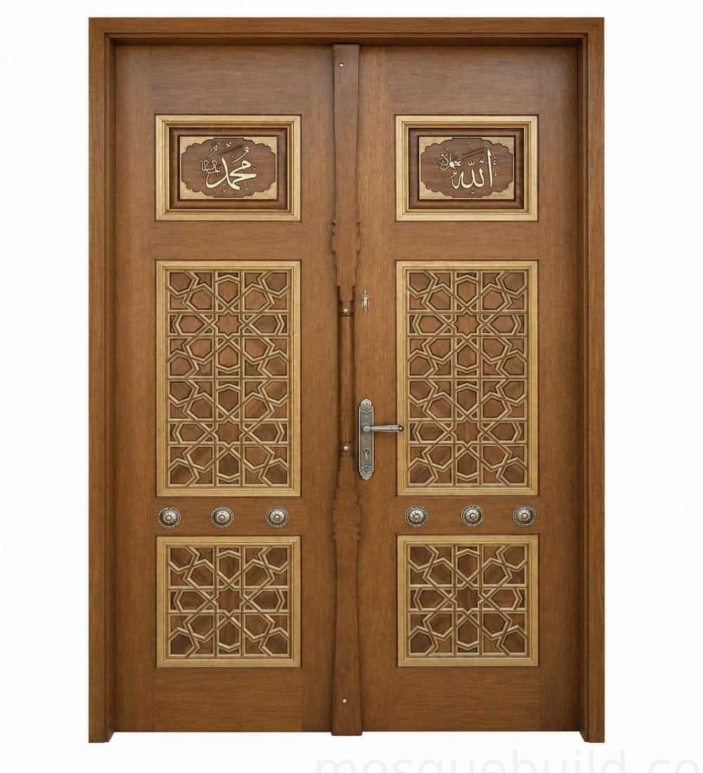 Kündekâri Wooden Mosque Door – KWD-15 | MosqueBuild Porte de mosquée en bois kündekâri – modèle KWD-15 – Détail de projet sur mesure