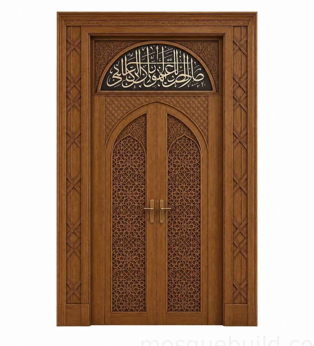 Oak Wooden Mosque Door – Model WDR-0004 | MosqueBuild Moscheetür aus Eichenholz – Modell WDR-0004 – Detail eines individuellen Projekts
