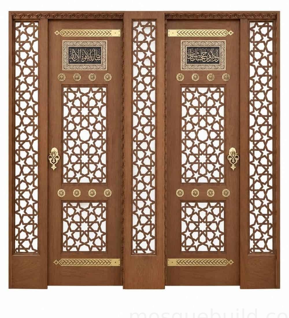 Star-Motif Kündekâri Wooden Mosque Door – KWD-07 | MosqueBuild Kündekâri-Holztür für Moscheen mit Sternmotiv – Modell KWD-07 – Detail eines individuellen Projekts