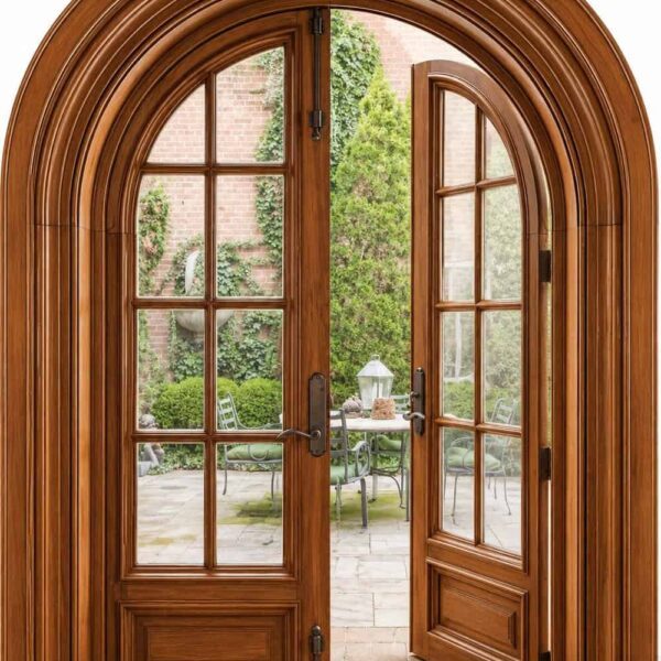 Classic Walnut Double-Leaf Wooden Mosque Door – handcrafted kundekari mosque door detail view 2