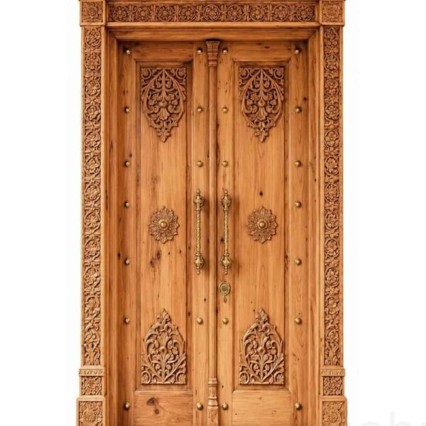 Double-Leaf Wooden Mosque Door – Model WDR-0026 – custom handcrafted kundekari mosque door