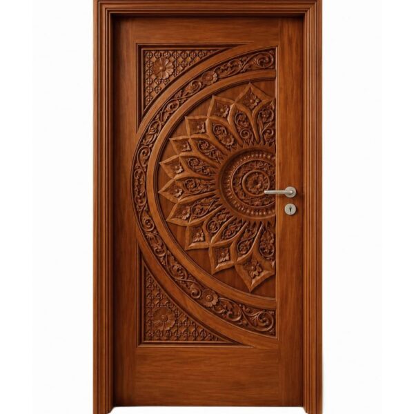Mandala Motifli Ceviz Tek Kanatlı Ahşap Cami Kapısı – Model WDR-0037 – Özel Proje Detayı