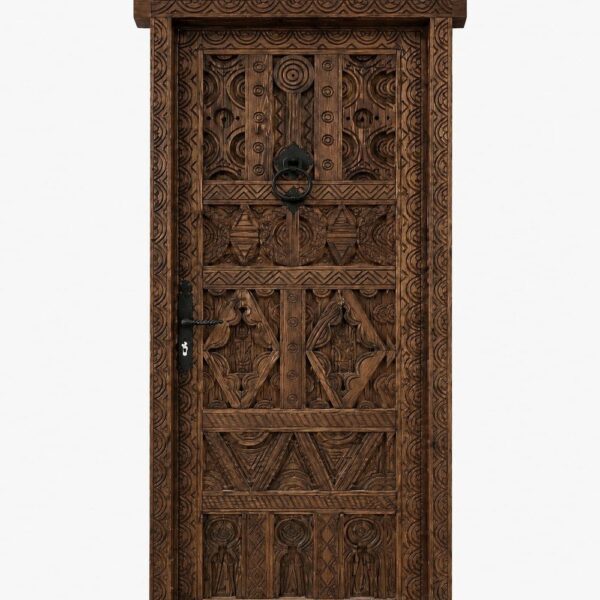 Carved Walnut Single-Leaf Wooden Mosque Door – custom handcrafted kundekari mosque door