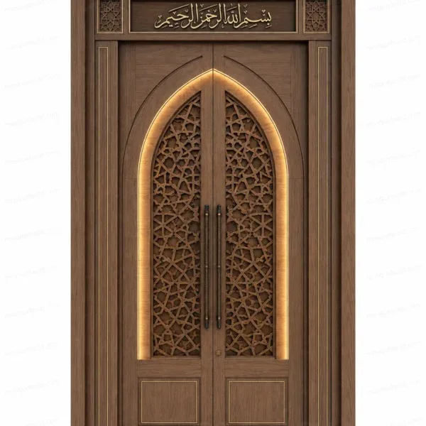 Резная дверь мечети с исламской каллиграфией – Model DOR-260816-012 вид изделия спереди