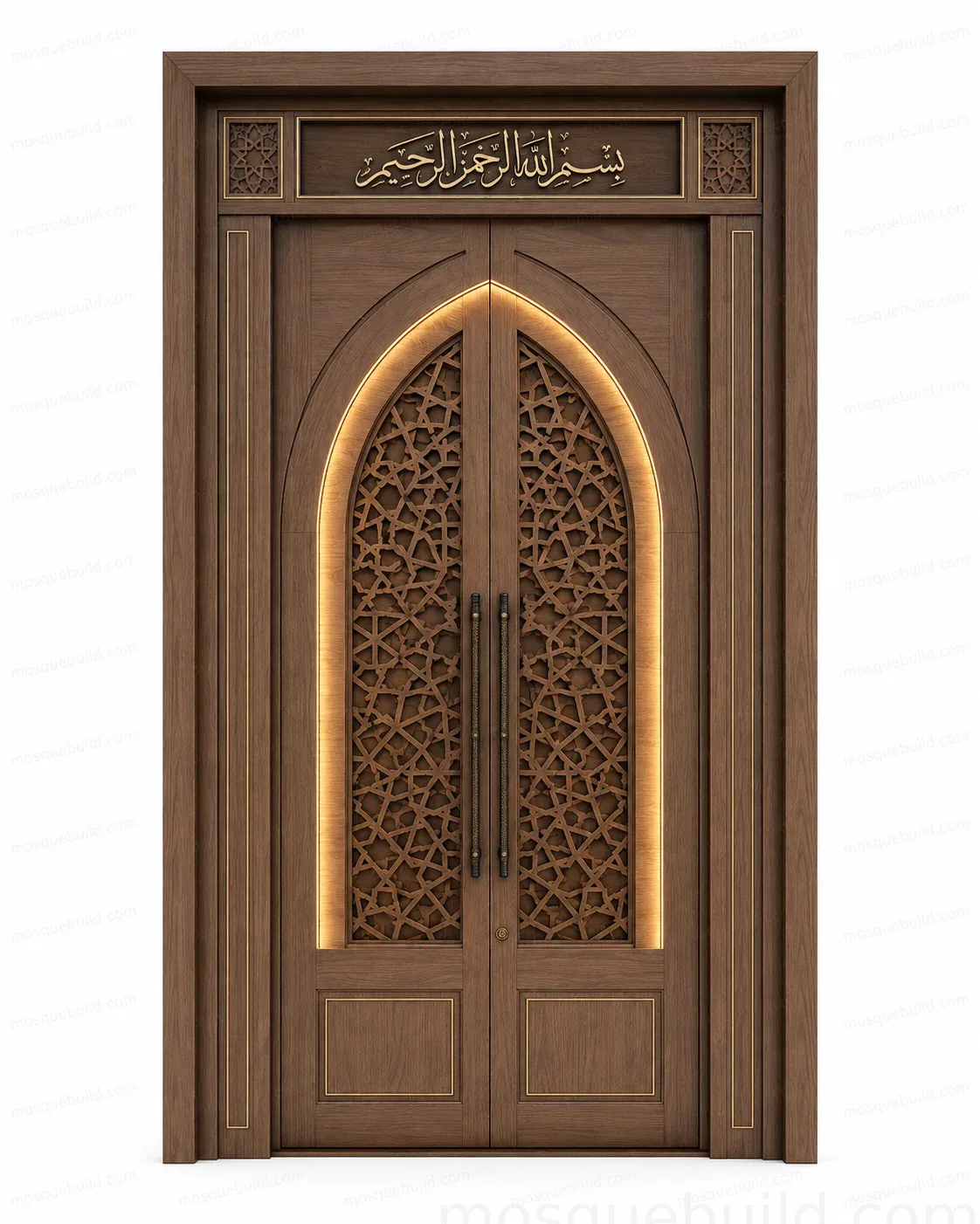 Carved Islamic Calligraphy Mosque Door – Model DOR-260816-012 – Main Geschnitzte Moscheetür mit islamischer Kalligrafie – Model DOR-260816-012 Produktansicht von vorne