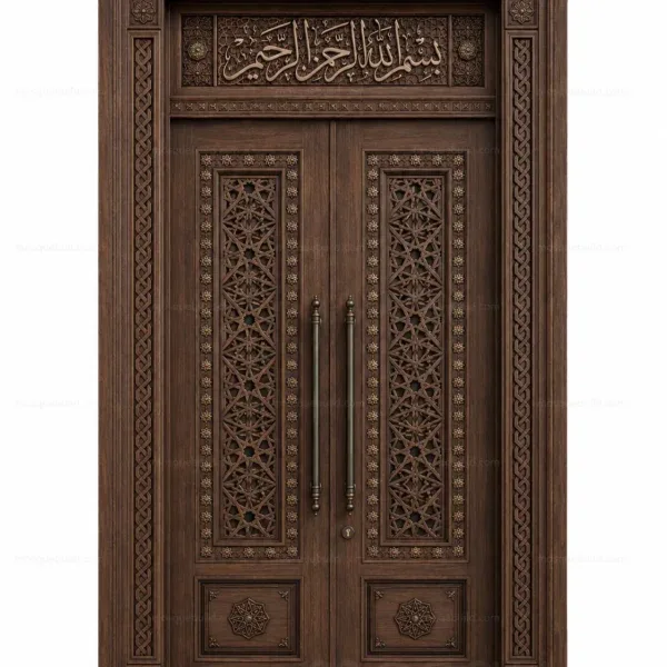 Резная дверь мечети с исламской каллиграфией – Model DOR-260816-020 вид изделия спереди