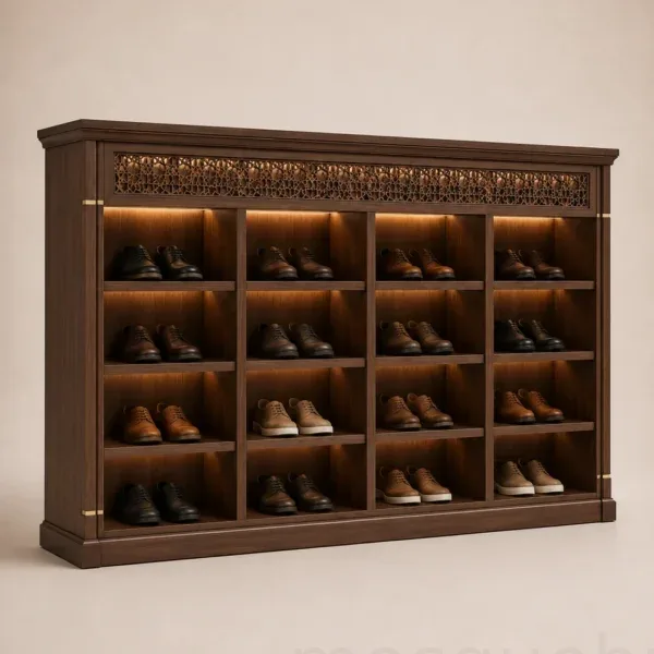 kompakter maßgefertigter Holz-Schuhschrank für Moscheen – Modell SHR-260816-004 – Produktgalerieansicht