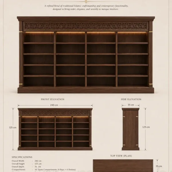 kompakter maßgefertigter Holz-Schuhschrank für Moscheen – Modell SHR-260816-004 – Produktgalerieansicht