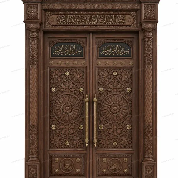 Современная дверь мечети с исламской каллиграфией – Model DOR-260816-019 вид изделия спереди