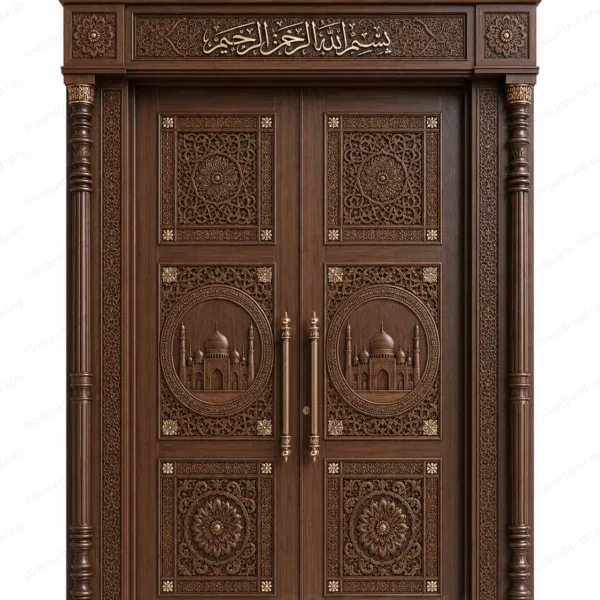 Современная дверь мечети с исламской каллиграфией – Model DOR-260816-027 вид изделия спереди